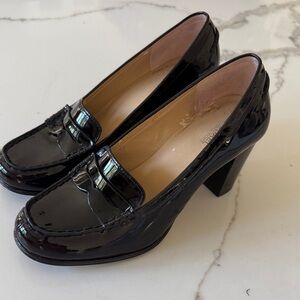 Michael Kors Black Patent Leather Block Heel Loafer 7.5 M